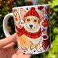 Corgi mintás kerámia bögre kézzel festett őszi Corgival és piros sálas süni grafikával