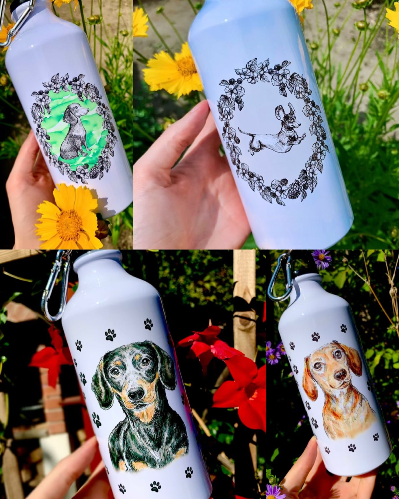 A kulacs egyedi, kézzel festett tacskó mintája különösen kedves, meleg hangulatot teremt. A fémből készült palack könnyű és praktikus, így remek választás mindennapi vízfogyasztáshoz. Tacskórajongóknak készült prémium ajándék, amely tartós és esztétikus.