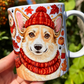 Őszi Corgi bögre kézzel festett sapkás és sálas Corgi mintával – egyedi ajándék Corgi gazdiknak