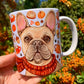 Francia bulldog bögre részletgazdag kézzel festett kutyaportréval – különleges ajándék francia bulldog rajongóknak