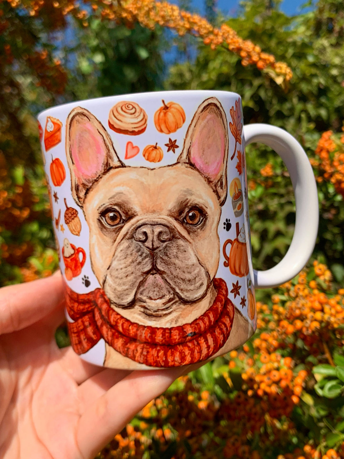 Francia bulldog bögre részletgazdag kézzel festett kutyaportréval – különleges ajándék francia bulldog rajongóknak