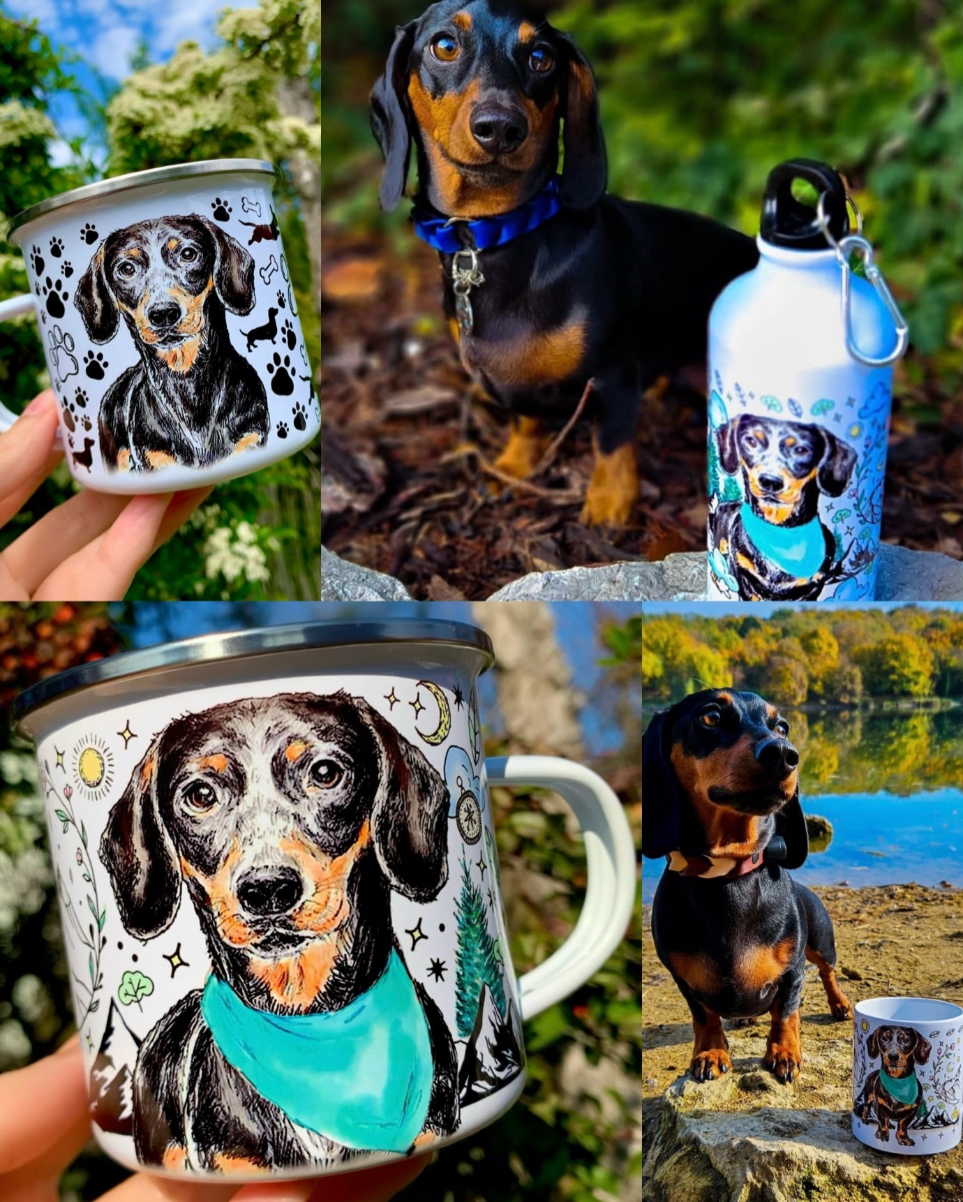 Tacskó kollekciónk: kézzel festett bögrék, kulacsok, vászontáskák – cser, csoki, merle és szálkásszőrű minták; egyedi motívumokkal, prémium kivitelben.