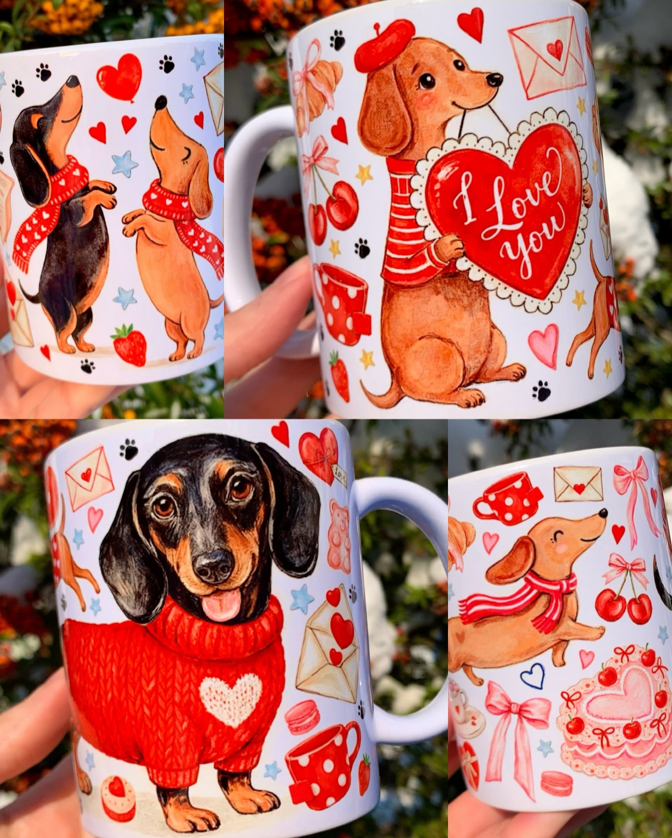 Prémium tacskós bögrék gyönyörű akvarellfestéssel és kézzel rajzolt grafikákkal, kifejezetten tacskót kedvelők számára tervezve. Ezek az egyedi, művészi bögrék tökéletes kutyás ajándékok évfordulóra, születésnapra vagy karácsonyra. Időtálló, minőségi kerámia, amely minden tacskórajongó kedvence lesz.